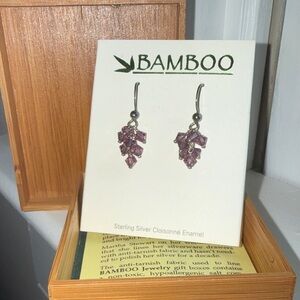 BAMBOO Sterling Silver Amethyst Cluster Drop Earrings NWOT